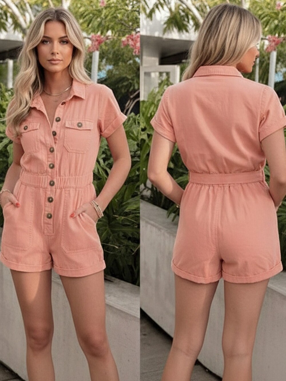Sassafras Coral Pink Denim Jumper Playsuit- Size Small- New without tags - Picture 2 of 9